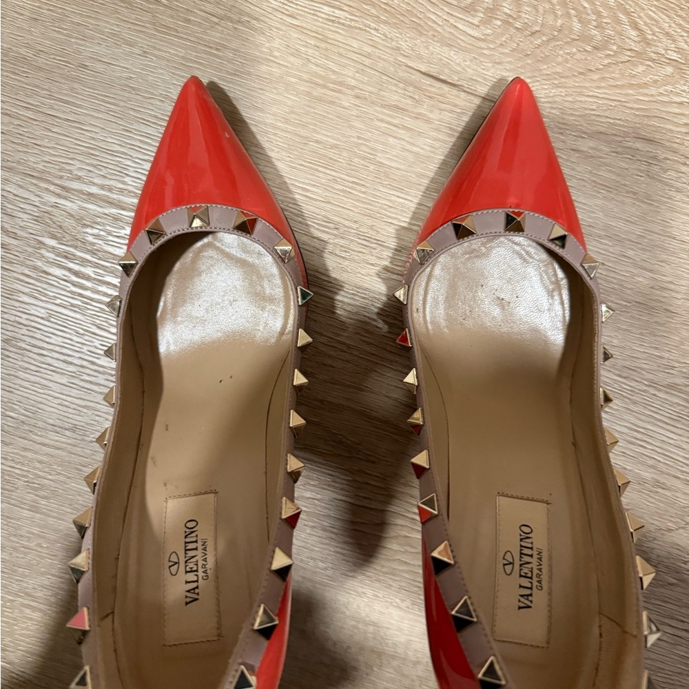 Valentino Red Rockstud Heels with Gold Studs